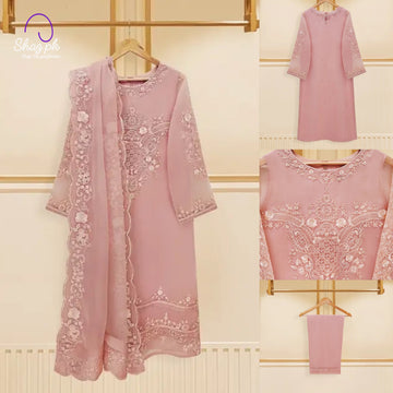 AS-40 EmbroideDressred Unstitched 3 Pcs